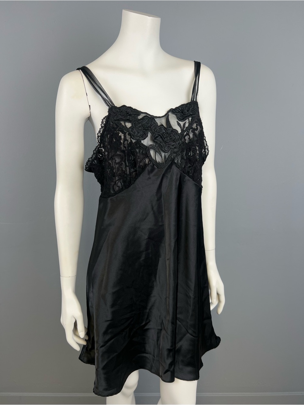 Vintage Black Lace Satin Slip Dress - Women's Intimates